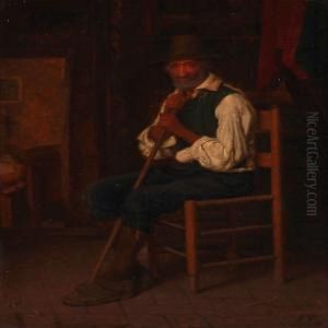 An Elderly Man With A Hat And Cane by Frederik Vermehren