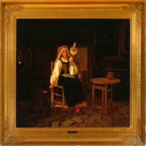 A Countrty Interior With An Elderly Woman by Frederik Vermehren