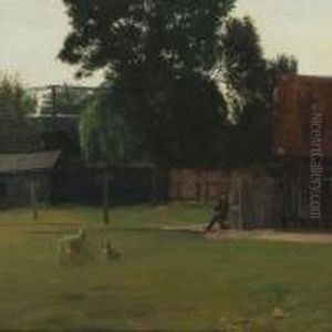 Landscape With Man And Sheep By A Farm by Gustav Vermehren