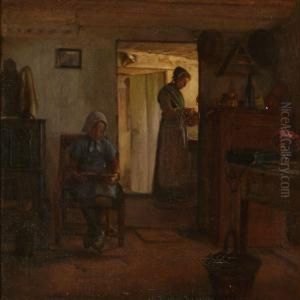 Interior With A Reading Girl by Gustav Vermehren