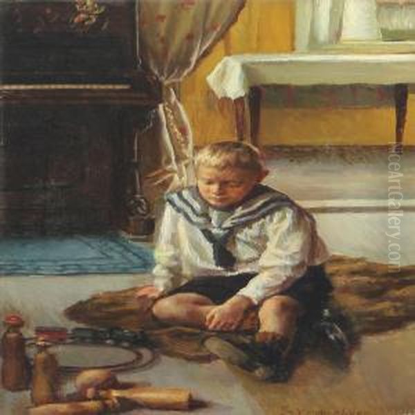 Boy Playing With His Model Train - view 1