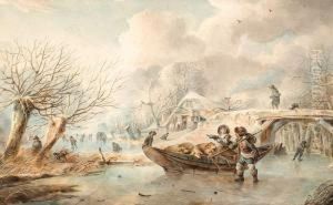 Hustle And Bustle On The Ice by Abraham Adrianus Vermeulen