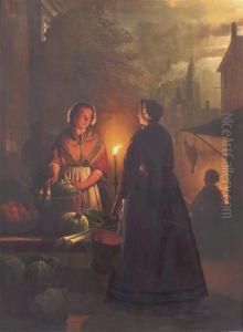 A Market Stall By Night