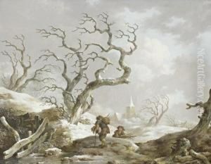 Peasants Collecting Wood Before A Winter Landscape