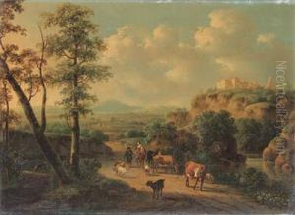 Peasants And Cattle In An Italianate Landscape - view 1