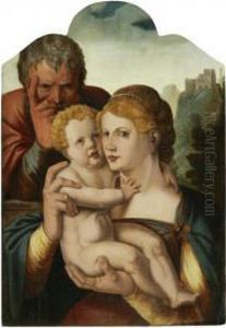 The Holy Family Before A Landscape by Jan Cornelisz Vermeyen