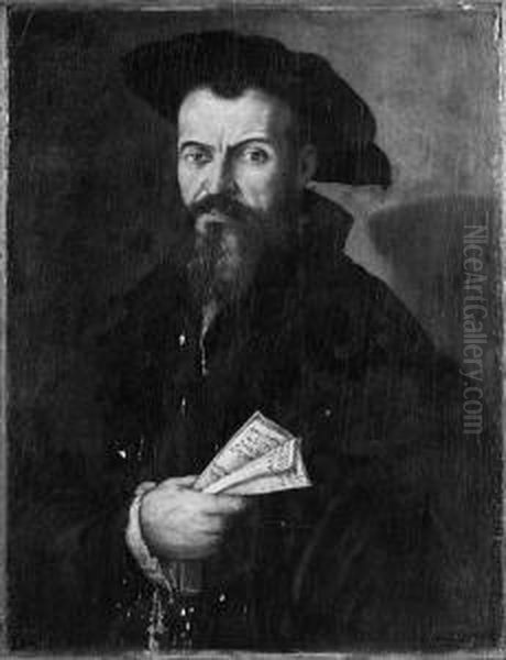 Portrait Of A Nobleman, Half Length, Wearing A Black Coat And Cap,holding A Document - view 1