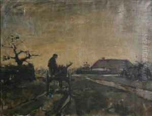Landschap Met Boer Met Paard En Kar Bij De Hoeve by Alphonse Vermeylen