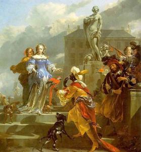 A Moor Presenting a Parrot to a Lady 1660s by Nicolaes Berchem