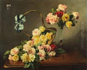 Vase De Roses Et Jetee De Roses by Eug Vernay