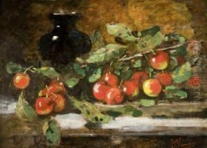 Branches De Cerises Et Vase Sur Un Entablement by Francois Vernay