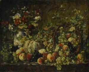 Fruits Et Fleurs Sur Un Entablement by Francois Vernay