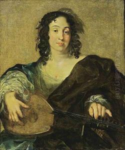 A Young Woman Tuning a Lute by Nicolaes Berchem
