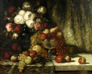 bouquet De Roses, Compotier Et Fruits Sur Une Table by Francois Joseph Vernay