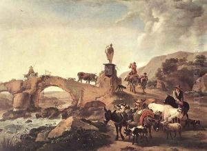 Italian Landscape with Bridge 1656 by Nicolaes Berchem