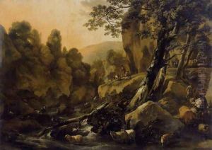 Herdsmen and Herds at a Waterfall c. 1665 by Nicolaes Berchem