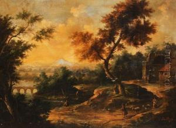 Figures Andgoats In An Extensive Landscape - view 1
