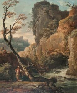 Personnages Pres D'une Cascade by Claude-joseph Vernet