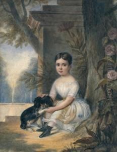 Portrait De Jeune Fille Avec Un Chien Dans Un Jardin by Jules Vernet
