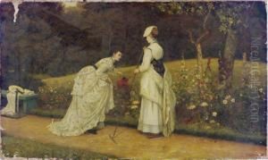Elegant Ladies Tending To The Garden by Arthur Langley Vernon