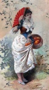 A Venetian Orange Seller by Emile Vernon