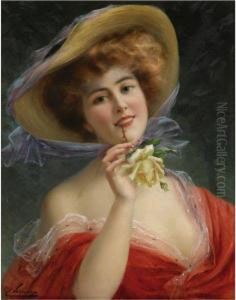 Fille A La Rose Jaune by Emile Vernon