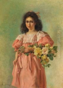 Jeune Fille Au Bouquet by Emile Vernon