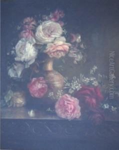 A Still Life Study Of Flowers In A Pitcher On A Period Oak Table
