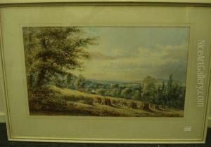 Extensive Landscape With Corn Stooks In Theforeground by William Henry Vernon