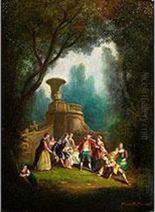 Elegante Gesellschaft Im Rokoko-park Beim Blinde-kuh-spiel by Alexandre Rene Veron