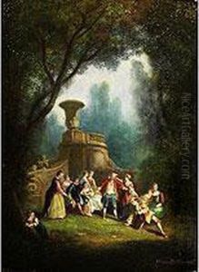 Elegante Gesellschaft Im Rokoko-park Beim Blinde-kuh-spiel by Alexandre Paul Jos. Veron Bellecourt