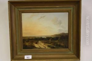 Weids Rivierlandschap Met Wandelaar Op De Voorgrond by Hendrik Verpoeken