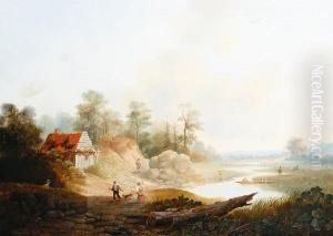 Figures In An Open River Landscape