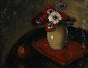 Stilleven Met Bloemenvaas En Appel by Oscar Verpoorten
