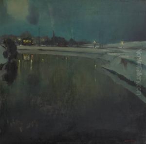 Coucher De Soleil Sur Lecanal by Oscar Verpoorten