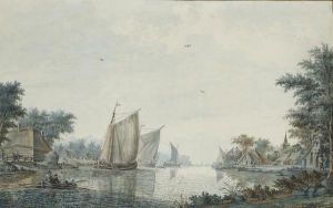 Des Voiliers Et Une Barque Au Bord D'un Rivage: Vue Presumee De Alphen Aan Den Rijn