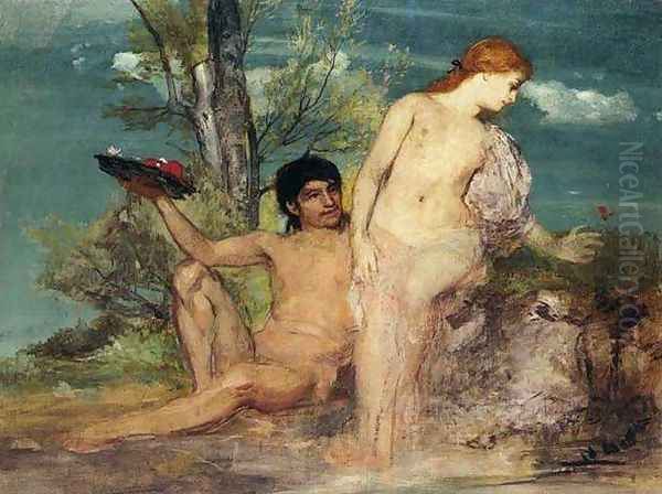 Girl and Boy Picking Flowers - view 1