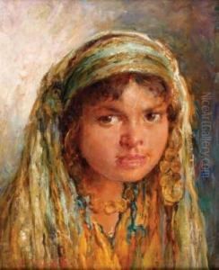 Portrait De Jeune Orientale by Edouard Verschaffelt