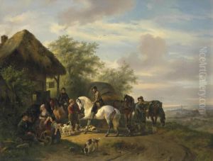A Halt: Huntsmen On Horseback With Their Servants At An Inn
