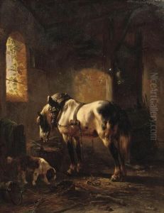 A Horse And A Dog In A Stable