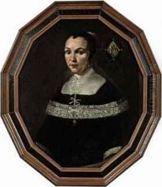Portrait Of A Lady, Half-length, In A Black Dress With Lacedetails - view 1