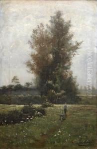Boer Met Kruiwagen In Een Landschap