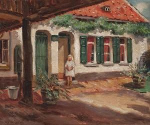 Junges Madchen Vor Dem Haus by Alfred Verstraeten