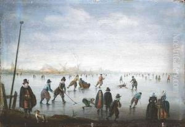 Verstralen, Anthonie. Ice-scaters On A Frozen River - view 1