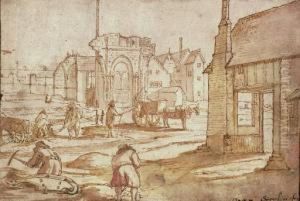 Figures Excavating A Ruined Gothic Church