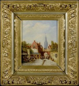 Town With A Market Scene by Pieter Gerard Vertin