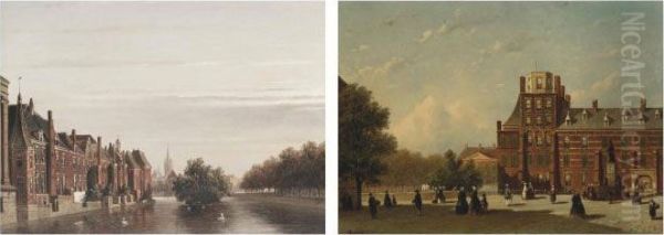 Elegant Figures Strolling Along The Buitenhof, The Hague - view 1