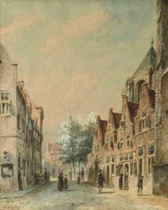 A Townscape With Figures In The Street A Townscape With Figures In The Street