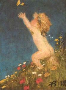 Putto and Butterfly 1895 by Arnold Bocklin