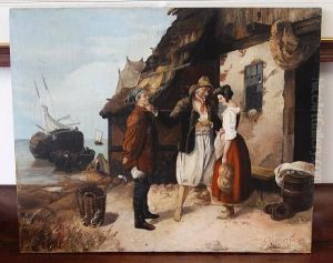 A Fishing Family Before A Cottage by Elchanon Verveer